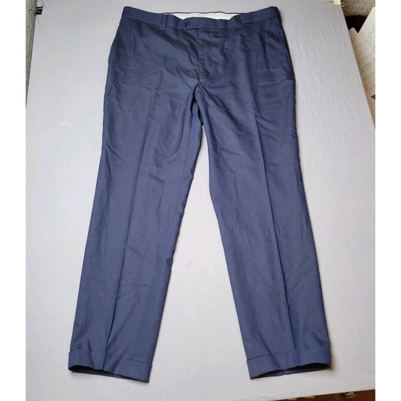 JOSEPH ABBOUD Men's Vintage Blue Pant Pleated Cuffed 100% Wool Size 36 X 29 - Picture 1 of 6